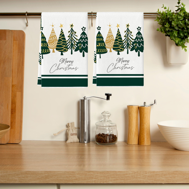 Πετσέτα πιάτων από μικροϊνες με ακουαρέλα Χριστουγεννιάτικου σχεδίου, εκτυπωμένη, απορροφητική για κατσαρόλες και μπολ (Κωδ. 22XWAF0079)