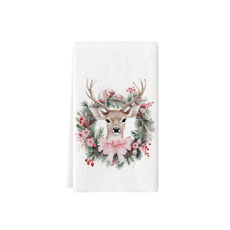 Πετσέτα πιάτων από μικροϊνες με ακουαρέλα Χριστουγεννιάτικου σχεδίου, εκτυπωμένη, απορροφητική για κατσαρόλες και μπολ (Κωδ. 22XWAF0079)