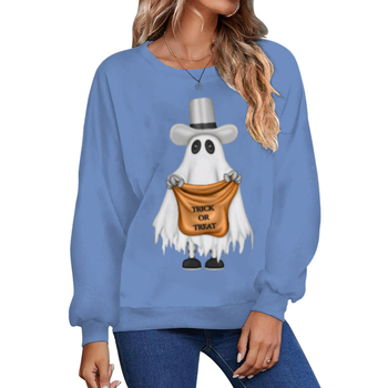 Női Halloween 3D-s szellem mintás pulóver, kerek nyakú, hosszú ujjú, laza szabású, poliészter-elasztán anyag