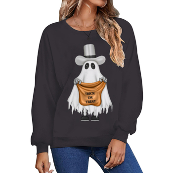 Női Halloween 3D-s szellem mintás pulóver, kerek nyakú, hosszú ujjú, laza szabású, poliészter-elasztán anyag