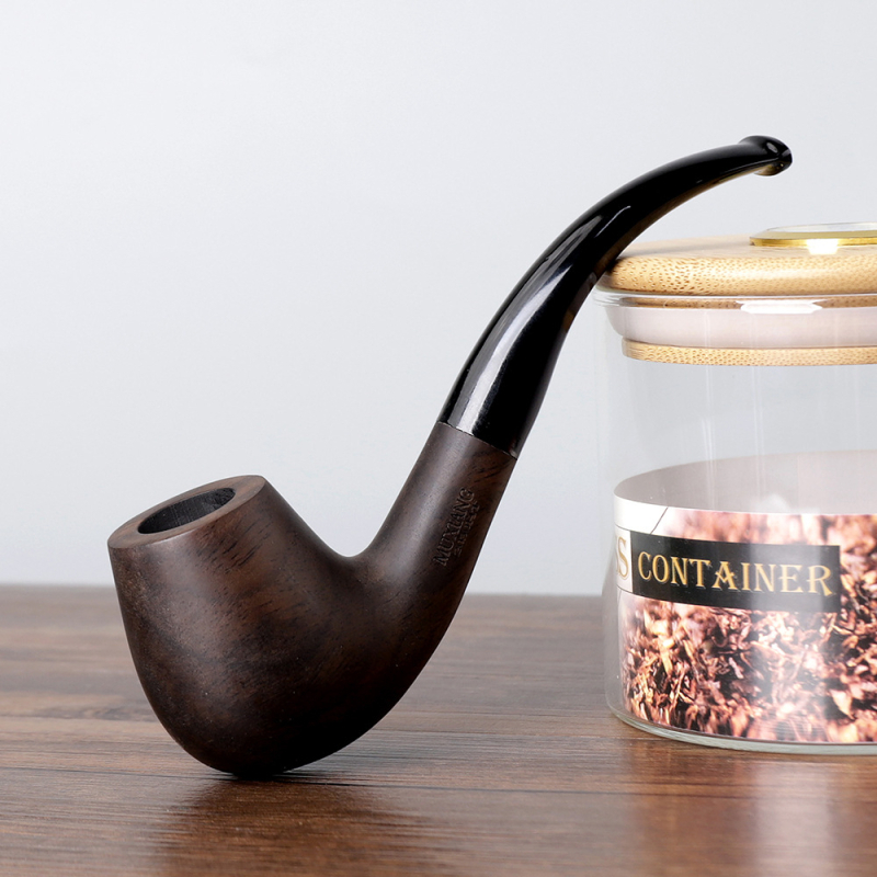 Pipă Old Fox din abanos cu filtru – Set de fum din lemn masiv, Cutie cu 100 de bucăți, Imprimare logo disponibilă