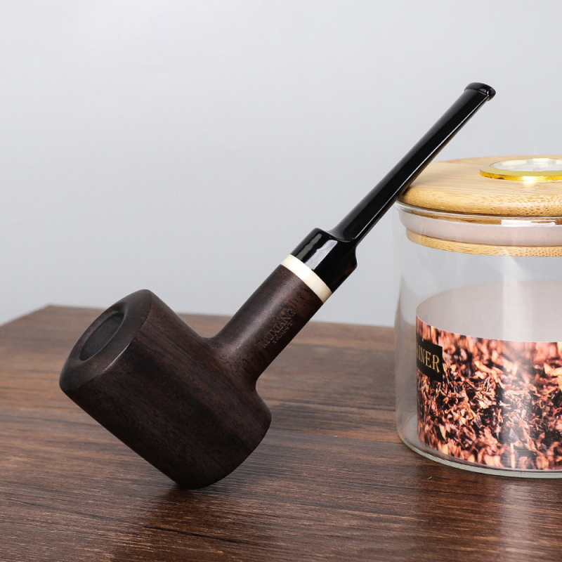 Pipă Old Fox din abanos cu filtru – Set de fum din lemn masiv, Cutie cu 100 de bucăți, Imprimare logo disponibilă