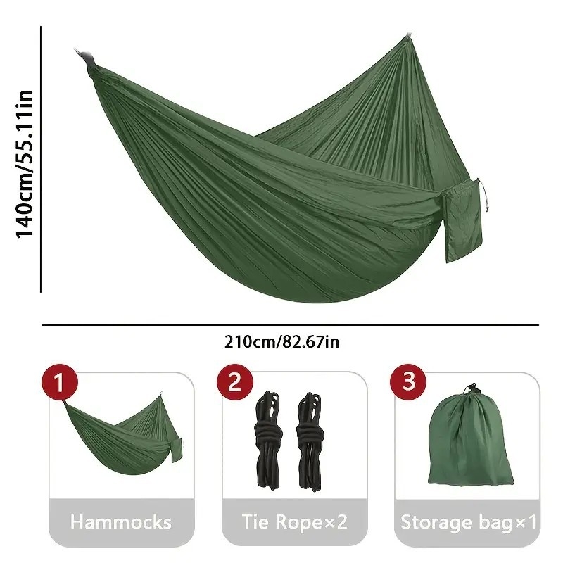 Portatyvinis ultralakus poliesterio hamakas suaugusiems, 200 kg apkrova, 330 g svoris, be laikiklio