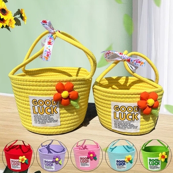Coș de depozitare, stil Flower hand basket (Material: sfoară de bumbac; Model: Flower hand basket; Stil: Cartoon cute; Lansare: Iarna 2023; Cantitate în cutie: 80)