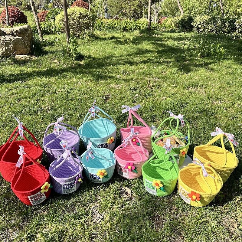 Coș de depozitare, stil Flower hand basket (Material: sfoară de bumbac; Model: Flower hand basket; Stil: Cartoon cute; Lansare: Iarna 2023; Cantitate în cutie: 80)