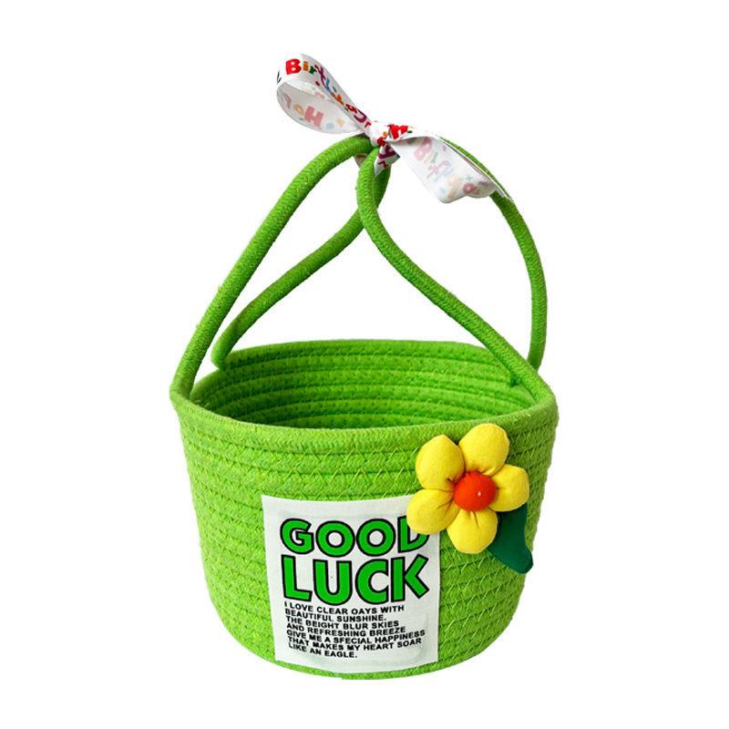 Coș de depozitare, stil Flower hand basket (Material: sfoară de bumbac; Model: Flower hand basket; Stil: Cartoon cute; Lansare: Iarna 2023; Cantitate în cutie: 80)