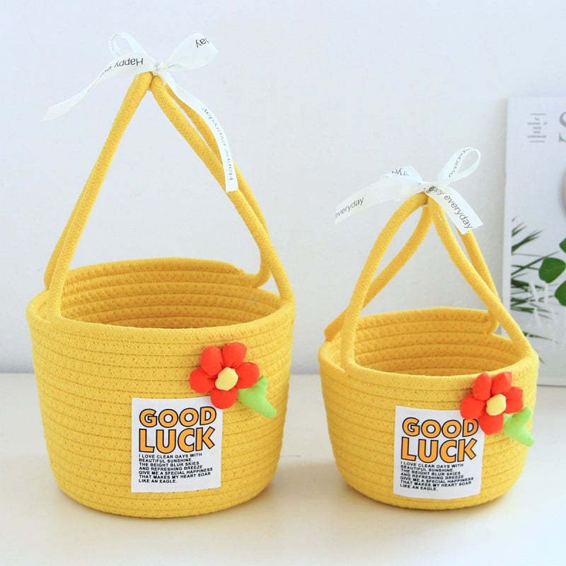 Coș de depozitare, stil Flower hand basket (Material: sfoară de bumbac; Model: Flower hand basket; Stil: Cartoon cute; Lansare: Iarna 2023; Cantitate în cutie: 80)
