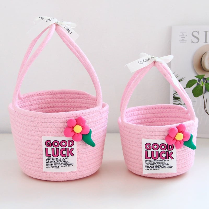 Coș de depozitare, stil Flower hand basket (Material: sfoară de bumbac; Model: Flower hand basket; Stil: Cartoon cute; Lansare: Iarna 2023; Cantitate în cutie: 80)