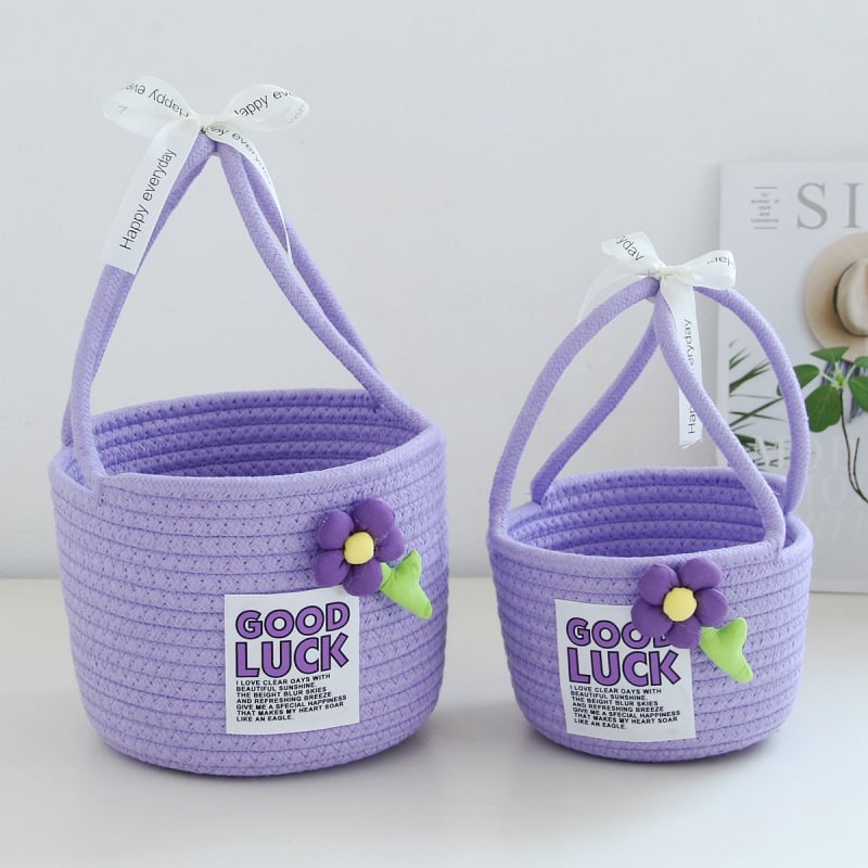 Coș de depozitare, stil Flower hand basket (Material: sfoară de bumbac; Model: Flower hand basket; Stil: Cartoon cute; Lansare: Iarna 2023; Cantitate în cutie: 80)