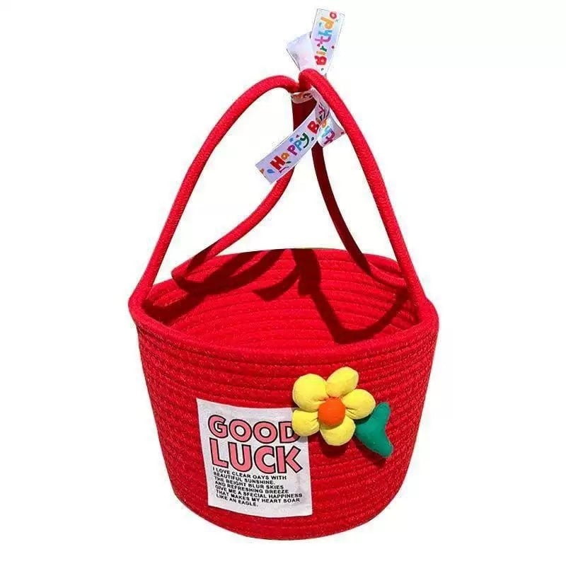 Coș de depozitare, stil Flower hand basket (Material: sfoară de bumbac; Model: Flower hand basket; Stil: Cartoon cute; Lansare: Iarna 2023; Cantitate în cutie: 80)