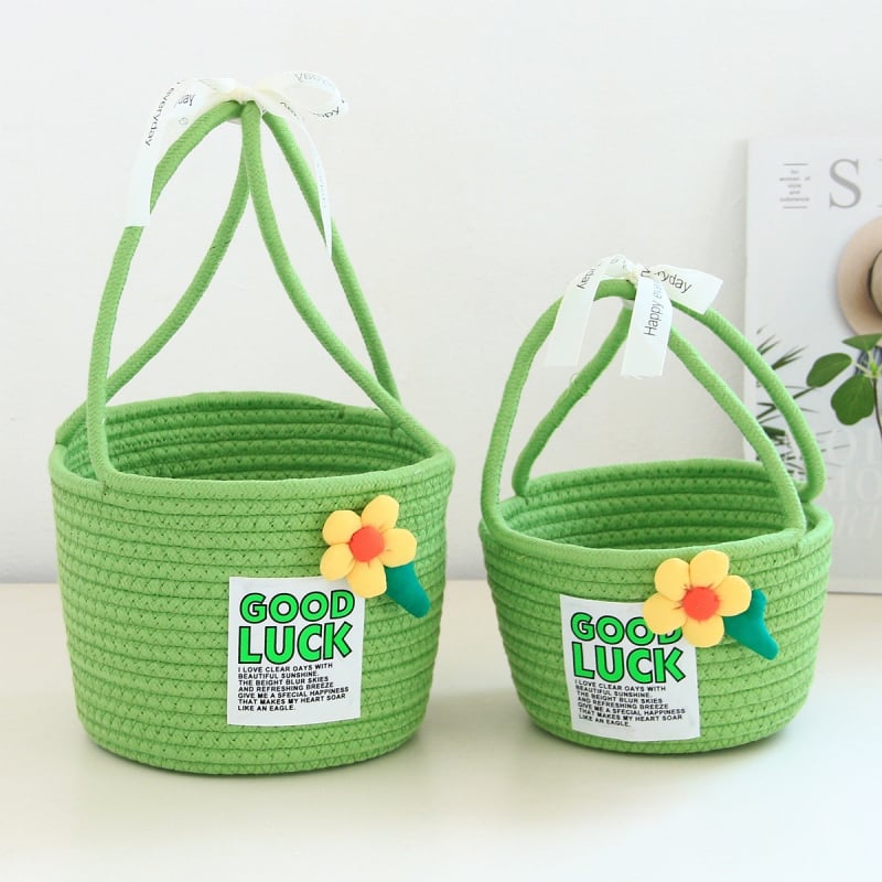 Coș de depozitare, stil Flower hand basket (Material: sfoară de bumbac; Model: Flower hand basket; Stil: Cartoon cute; Lansare: Iarna 2023; Cantitate în cutie: 80)