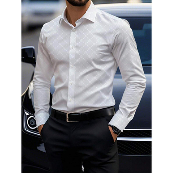 Lininiai marškiniai, slim fit, platus išsiplėtęs apykaklė, 3/4 rankovės, Color Block raštas