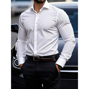 Lininiai marškiniai, slim fit, platus išsiplėtęs apykaklė, 3/4 rankovės, Color Block raštas