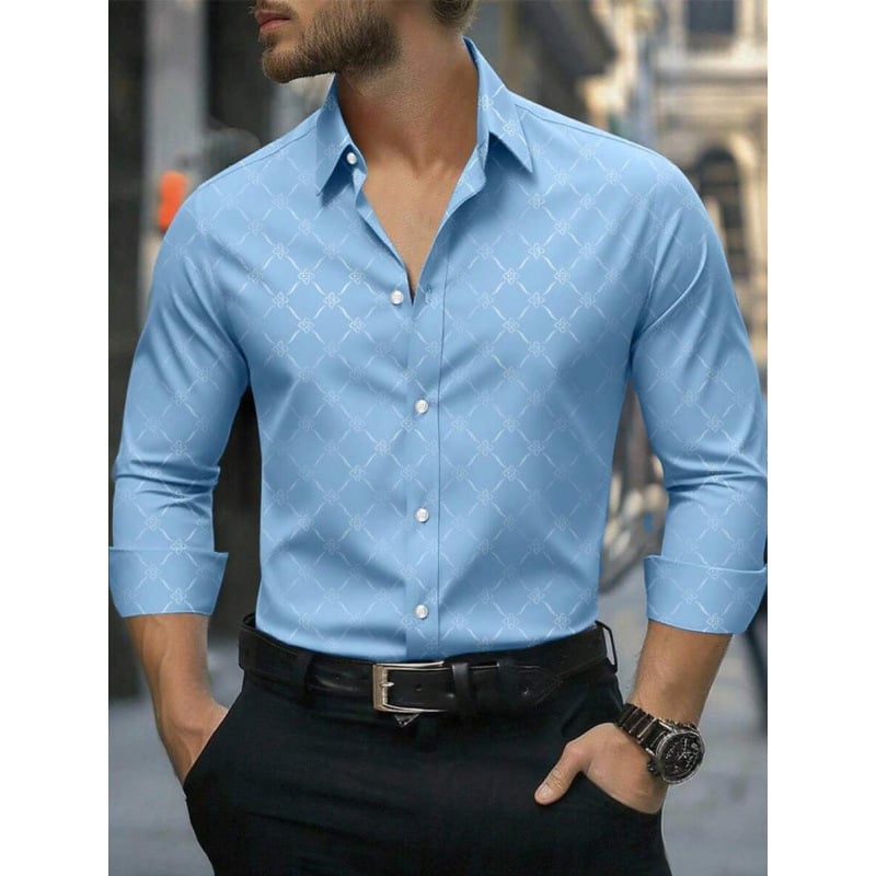 Lininiai marškiniai, slim fit, platus išsiplėtęs apykaklė, 3/4 rankovės, Color Block raštas