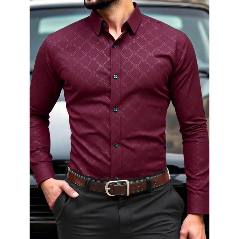 Lininiai marškiniai, slim fit, platus išsiplėtęs apykaklė, 3/4 rankovės, Color Block raštas