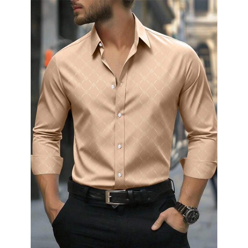 Lininiai marškiniai, slim fit, platus išsiplėtęs apykaklė, 3/4 rankovės, Color Block raštas