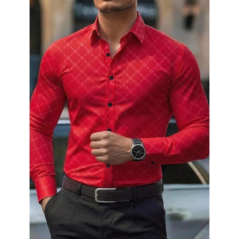 Lininiai marškiniai, slim fit, platus išsiplėtęs apykaklė, 3/4 rankovės, Color Block raštas