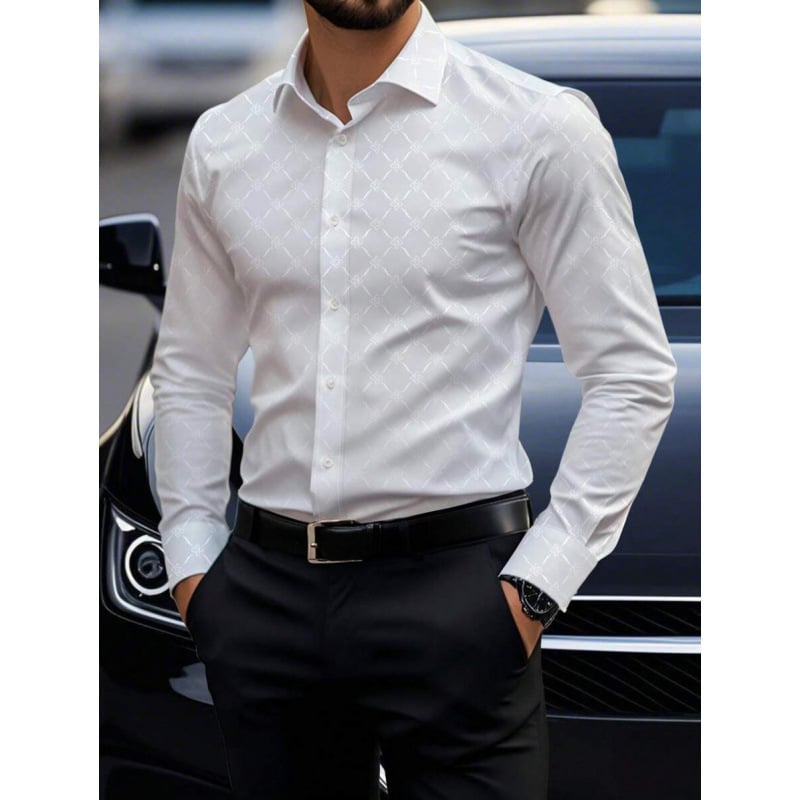 Lininiai marškiniai, slim fit, platus išsiplėtęs apykaklė, 3/4 rankovės, Color Block raštas