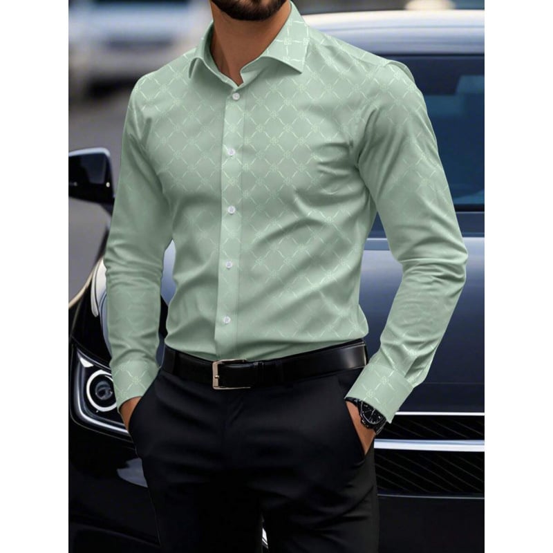 Lininiai marškiniai, slim fit, platus išsiplėtęs apykaklė, 3/4 rankovės, Color Block raštas