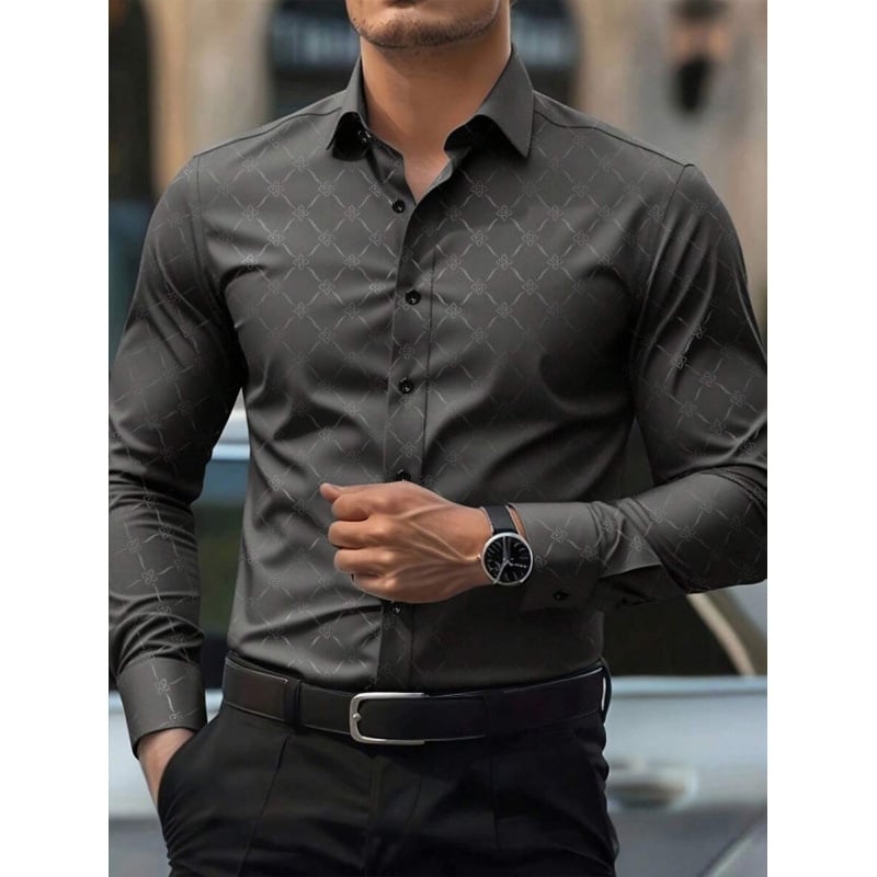 Lininiai marškiniai, slim fit, platus išsiplėtęs apykaklė, 3/4 rankovės, Color Block raštas