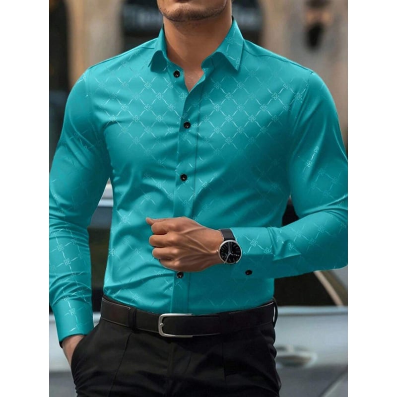 Lininiai marškiniai, slim fit, platus išsiplėtęs apykaklė, 3/4 rankovės, Color Block raštas