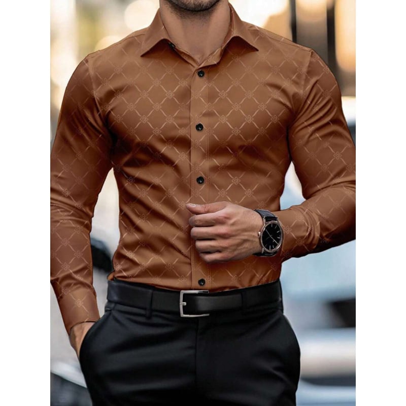 Lininiai marškiniai, slim fit, platus išsiplėtęs apykaklė, 3/4 rankovės, Color Block raštas