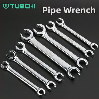 Tuochi Olejový kľúč na rúrky – dvojúčelový, otvorený koniec s hexom, zliatina nikl-železo, leštená chrómová povrchová úprava, 0,5 kg