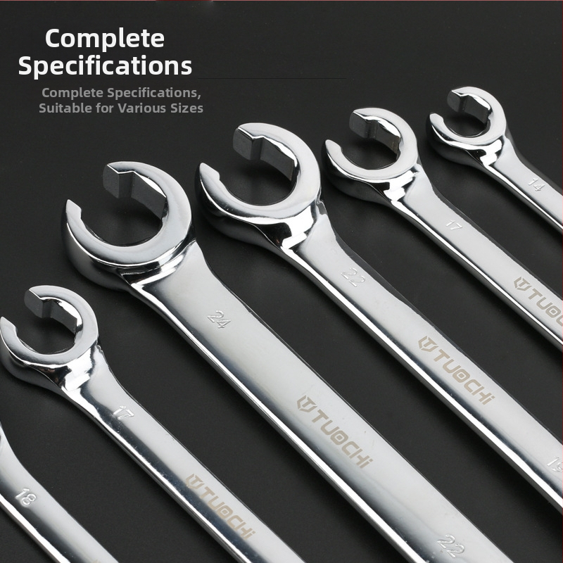 Tuochi Eļļas caurules atslēga – divpusēja, hex atvērts gals, niķeļa-dzelzs sakausējums, pulēta hroma pārklājuma, 0,5 kg