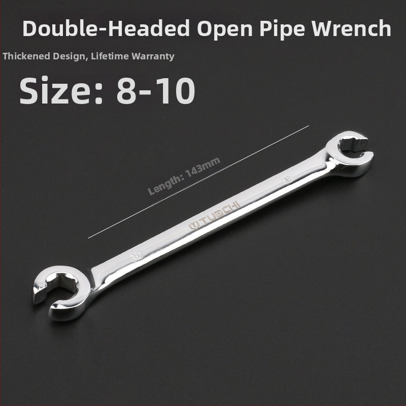 Tuochi Olejový kľúč na rúrky – dvojúčelový, otvorený koniec s hexom, zliatina nikl-železo, leštená chrómová povrchová úprava, 0,5 kg