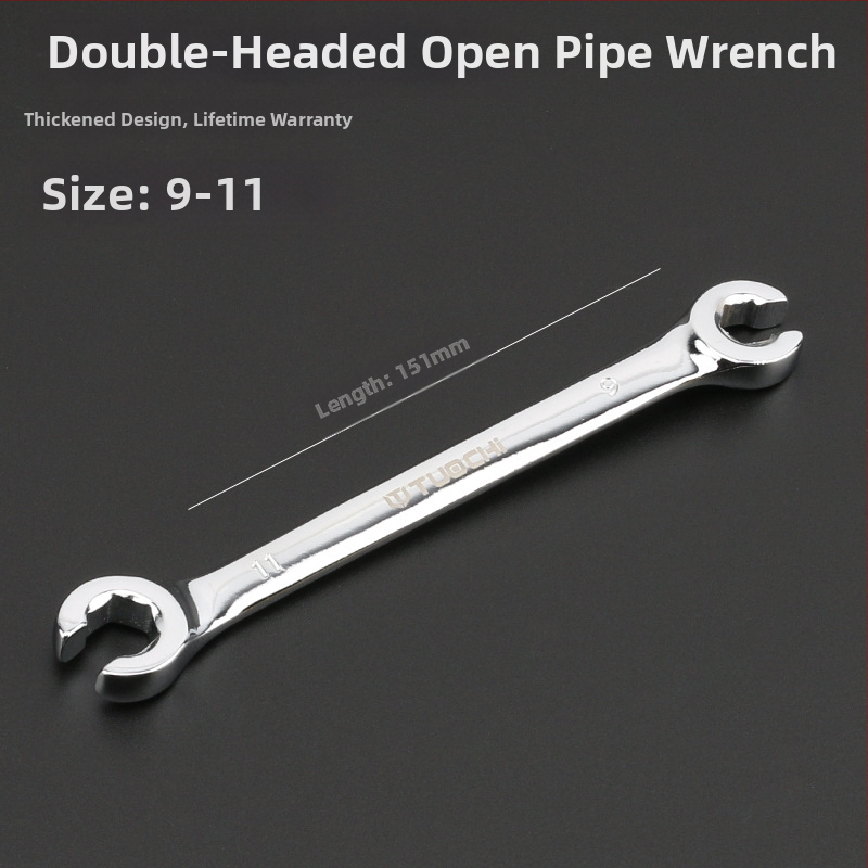 Tuochi Olejový kľúč na rúrky – dvojúčelový, otvorený koniec s hexom, zliatina nikl-železo, leštená chrómová povrchová úprava, 0,5 kg