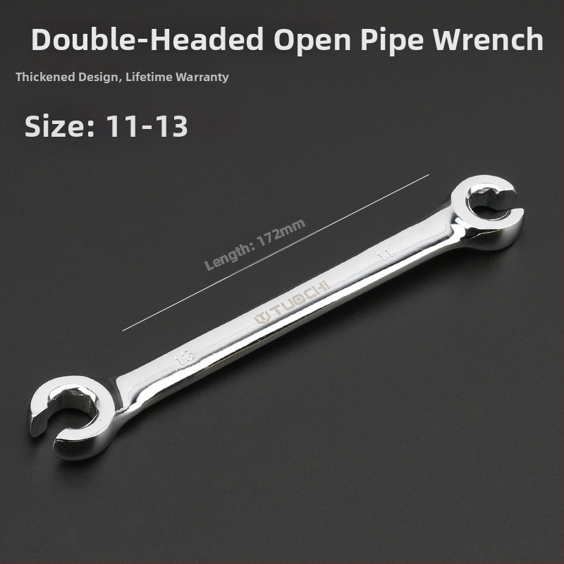 Tuochi Olejový kľúč na rúrky – dvojúčelový, otvorený koniec s hexom, zliatina nikl-železo, leštená chrómová povrchová úprava, 0,5 kg