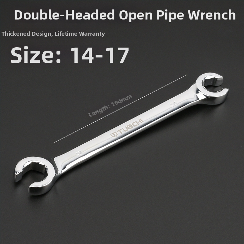 Tuochi Olejový kľúč na rúrky – dvojúčelový, otvorený koniec s hexom, zliatina nikl-železo, leštená chrómová povrchová úprava, 0,5 kg