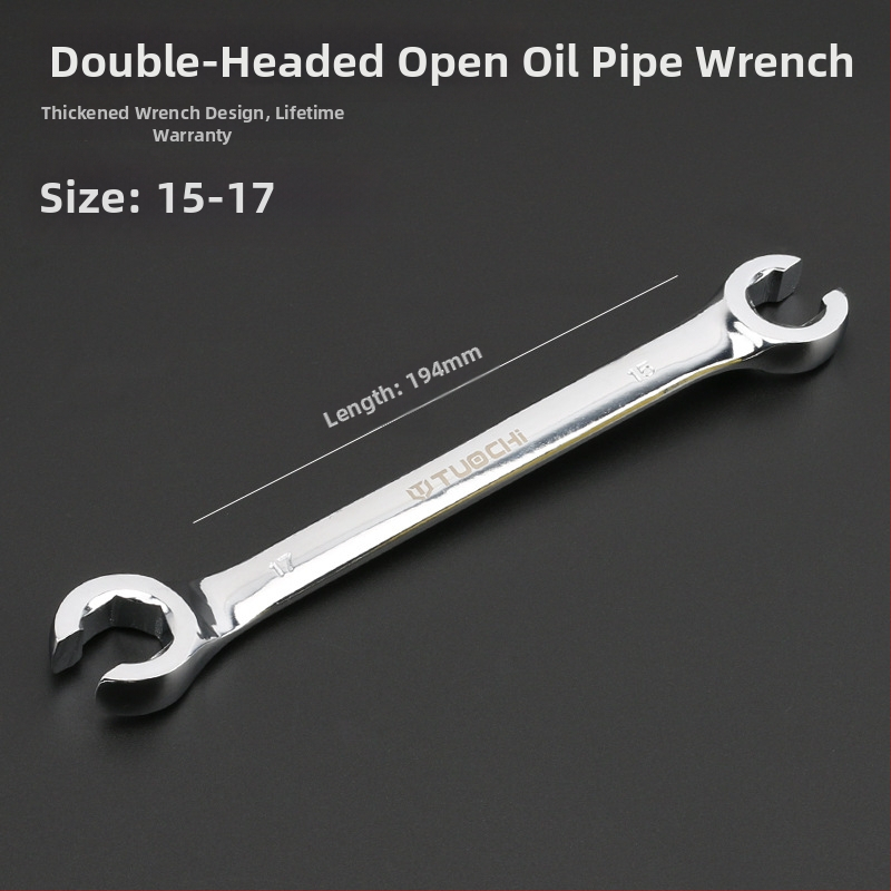 Tuochi Olejový kľúč na rúrky – dvojúčelový, otvorený koniec s hexom, zliatina nikl-železo, leštená chrómová povrchová úprava, 0,5 kg