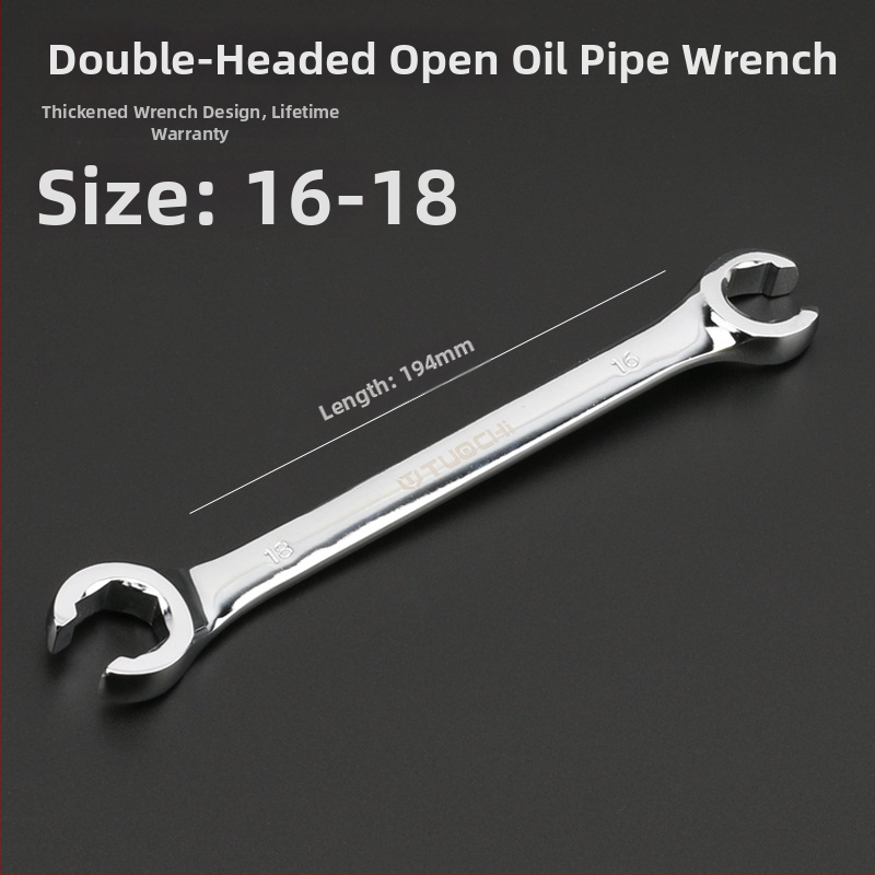 Tuochi Olejový kľúč na rúrky – dvojúčelový, otvorený koniec s hexom, zliatina nikl-železo, leštená chrómová povrchová úprava, 0,5 kg