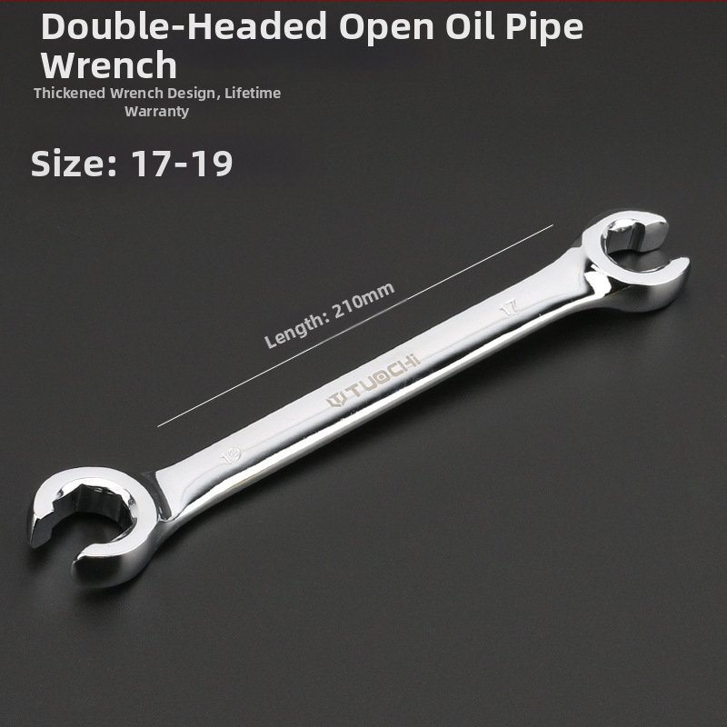 Tuochi Olejový kľúč na rúrky – dvojúčelový, otvorený koniec s hexom, zliatina nikl-železo, leštená chrómová povrchová úprava, 0,5 kg