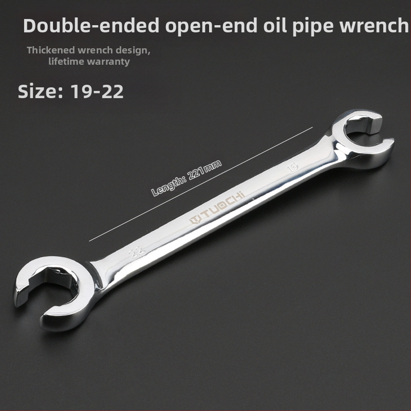 Tuochi Olejový kľúč na rúrky – dvojúčelový, otvorený koniec s hexom, zliatina nikl-železo, leštená chrómová povrchová úprava, 0,5 kg