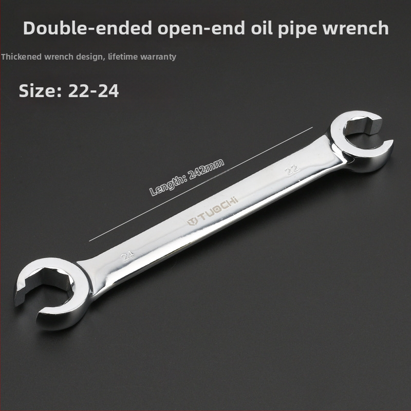 Tuochi Olejový kľúč na rúrky – dvojúčelový, otvorený koniec s hexom, zliatina nikl-železo, leštená chrómová povrchová úprava, 0,5 kg