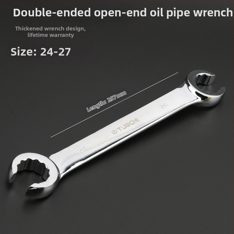 Tuochi Olejový kľúč na rúrky – dvojúčelový, otvorený koniec s hexom, zliatina nikl-železo, leštená chrómová povrchová úprava, 0,5 kg