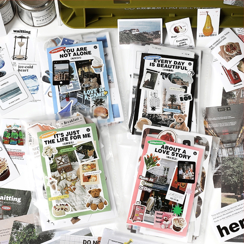 Sada samolepiek do denníka v kórejskom štýle, kolážové umenie v štýle časopisu, ručne vyrobené DIY samolepky, 200 listov