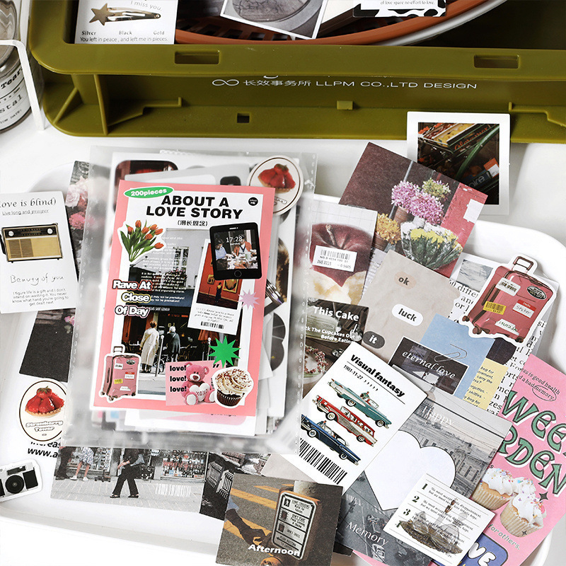 Комплект стикери за дневник в корейски стил, колажно оформление в стил списание, ръчно изработени DIY стикери, 200 листа