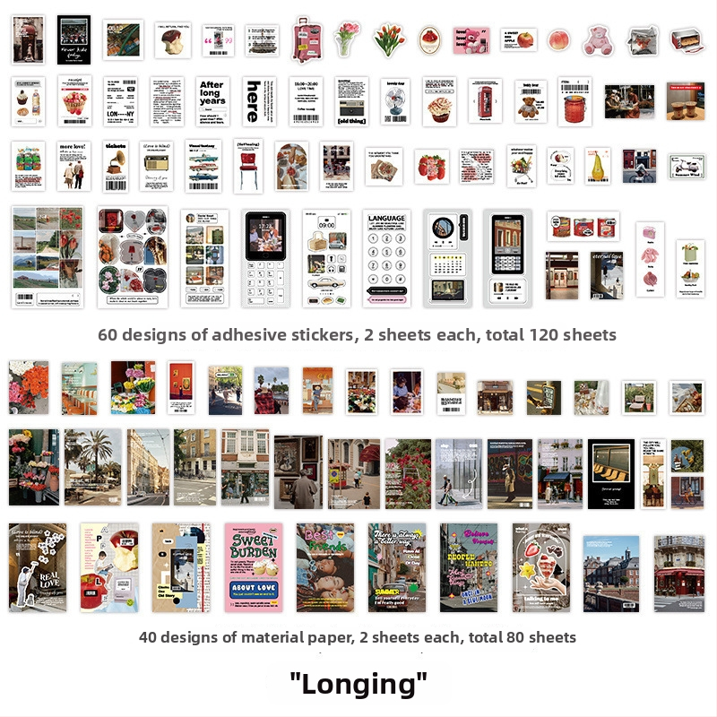 Sada samolepiek do denníka v kórejskom štýle, kolážové umenie v štýle časopisu, ručne vyrobené DIY samolepky, 200 listov