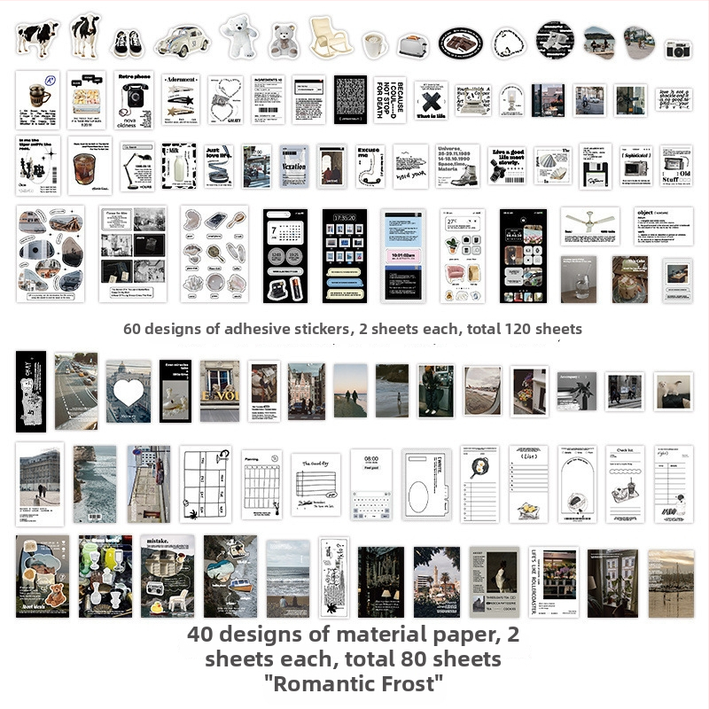 Sada samolepiek do denníka v kórejskom štýle, kolážové umenie v štýle časopisu, ručne vyrobené DIY samolepky, 200 listov