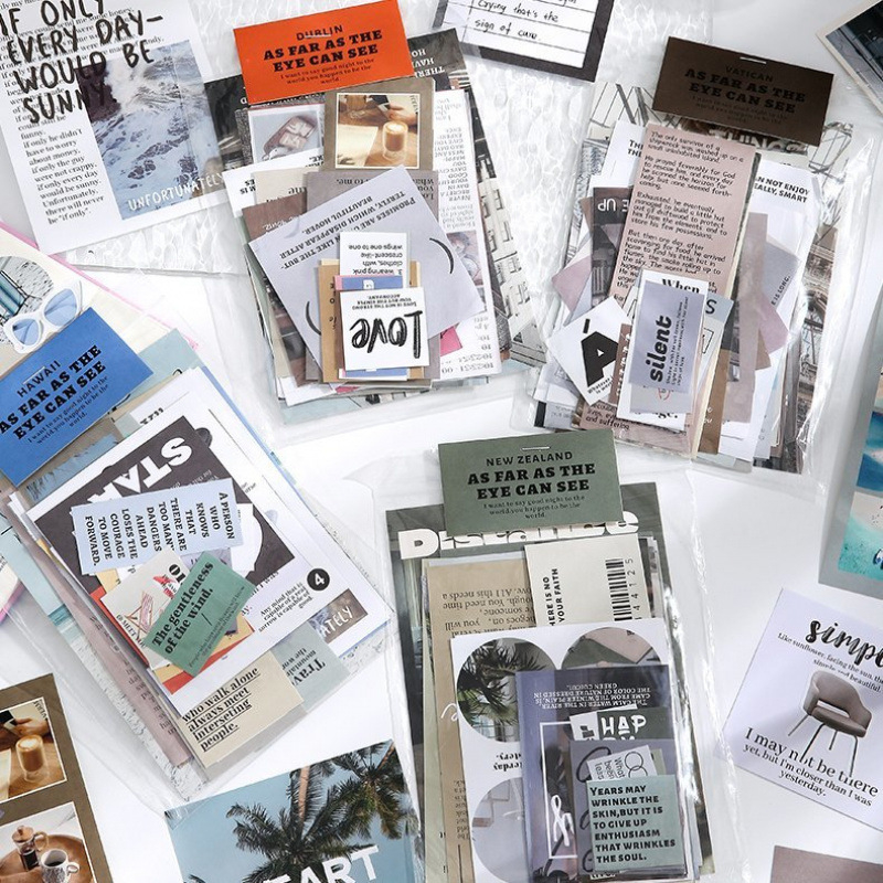 Комплект стикери за дневник в корейски стил, колажно оформление в стил списание, ръчно изработени DIY стикери, 200 листа