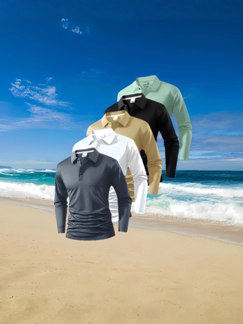 Polo unisex cu mânecă lungă, nasturi, croi slim, detalii patchwork, țesătură subțire din amestec sintetic, potrivit pentru primăvară-toamnă