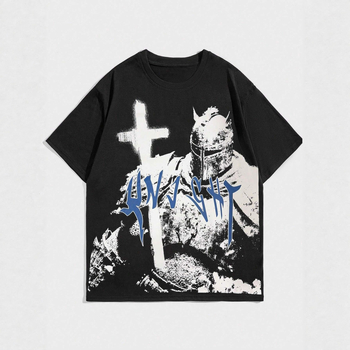 Američki retro T‑shirt, pamuk, otisak s slovima, okrugli izrez, kratki rukav, udoban slobodan kroj