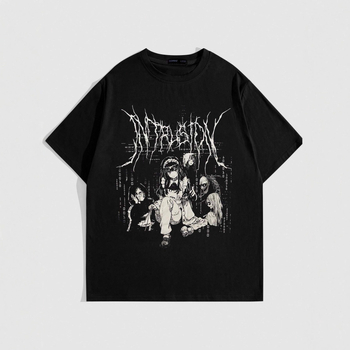 Američki retro T‑shirt, pamuk, otisak s slovima, okrugli izrez, kratki rukav, udoban slobodan kroj