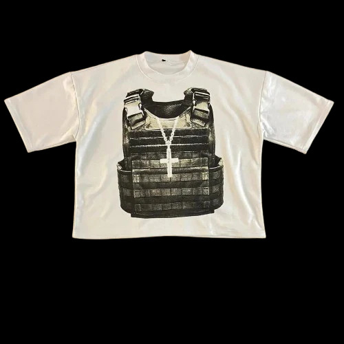 Američki retro T‑shirt, pamuk, otisak s slovima, okrugli izrez, kratki rukav, udoban slobodan kroj