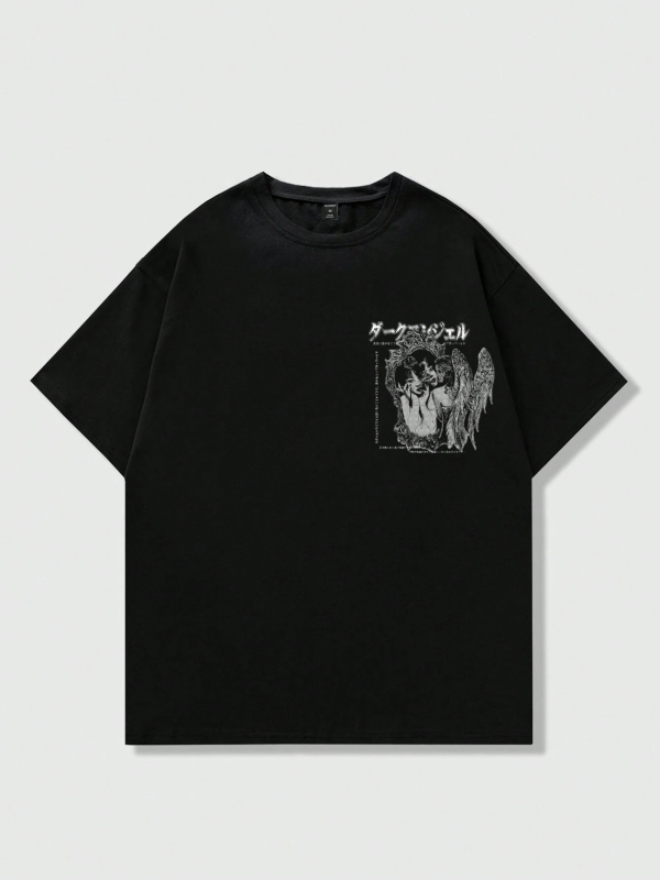 Američki retro T‑shirt, pamuk, otisak s slovima, okrugli izrez, kratki rukav, udoban slobodan kroj