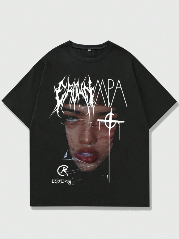 Američki retro T‑shirt, pamuk, otisak s slovima, okrugli izrez, kratki rukav, udoban slobodan kroj