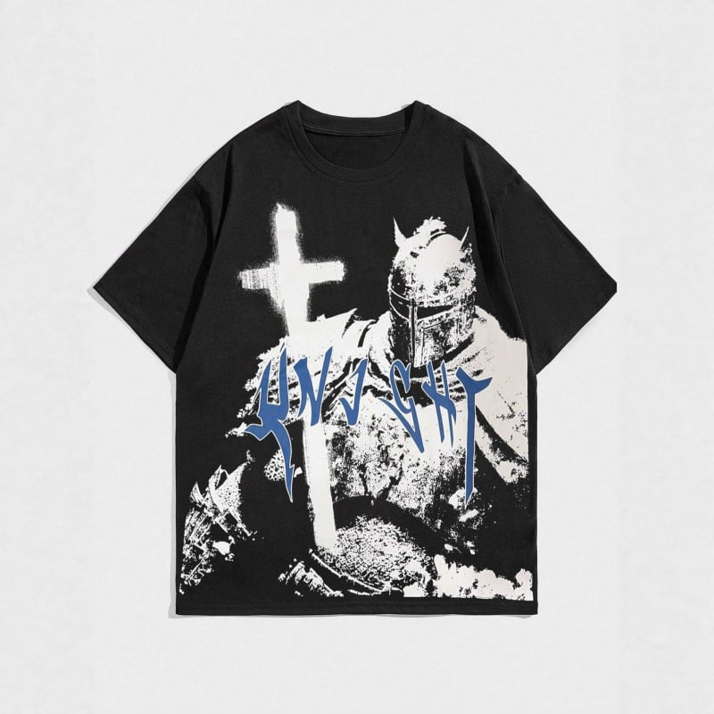 Američki retro T‑shirt, pamuk, otisak s slovima, okrugli izrez, kratki rukav, udoban slobodan kroj
